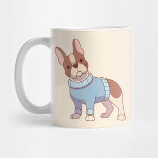 Piebald frenchie in a blue sweater Mug